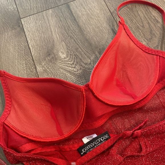 Cinema Etoile Red Shimmer Sheer Chemise Slip Size Medium - Picture 9 of 13